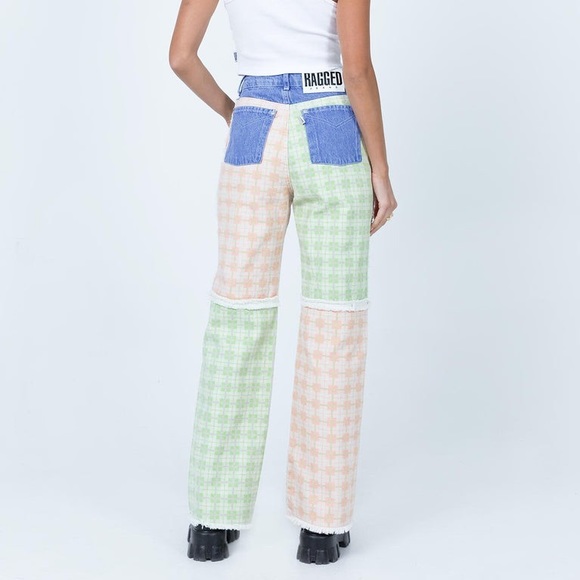 The Ragged Priest Denim - Ragged Jeans Pitch Straight plaid patchwork distressed wide leg jeans